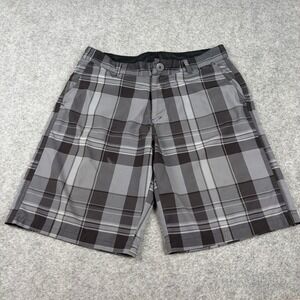 OP Ocean Pacific‎ Plaid Hybrid Shorts Mens 34 Grey Black Checkered Surf Summer